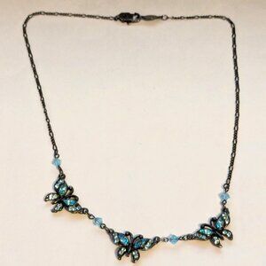 AUSTRIAN CRYSTAL U.S.A. 3 Butterfly Blue Crystal Beaded Necklace